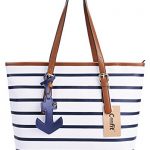 Coofit-Stripes-Tote-Bag-Womens-PU-Leather-Handbag-Purse-with-Sea-Anchor-Pendant-0